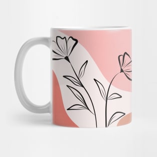 Abstract Botanical Poppy Line Art Flowers On Pink Mug